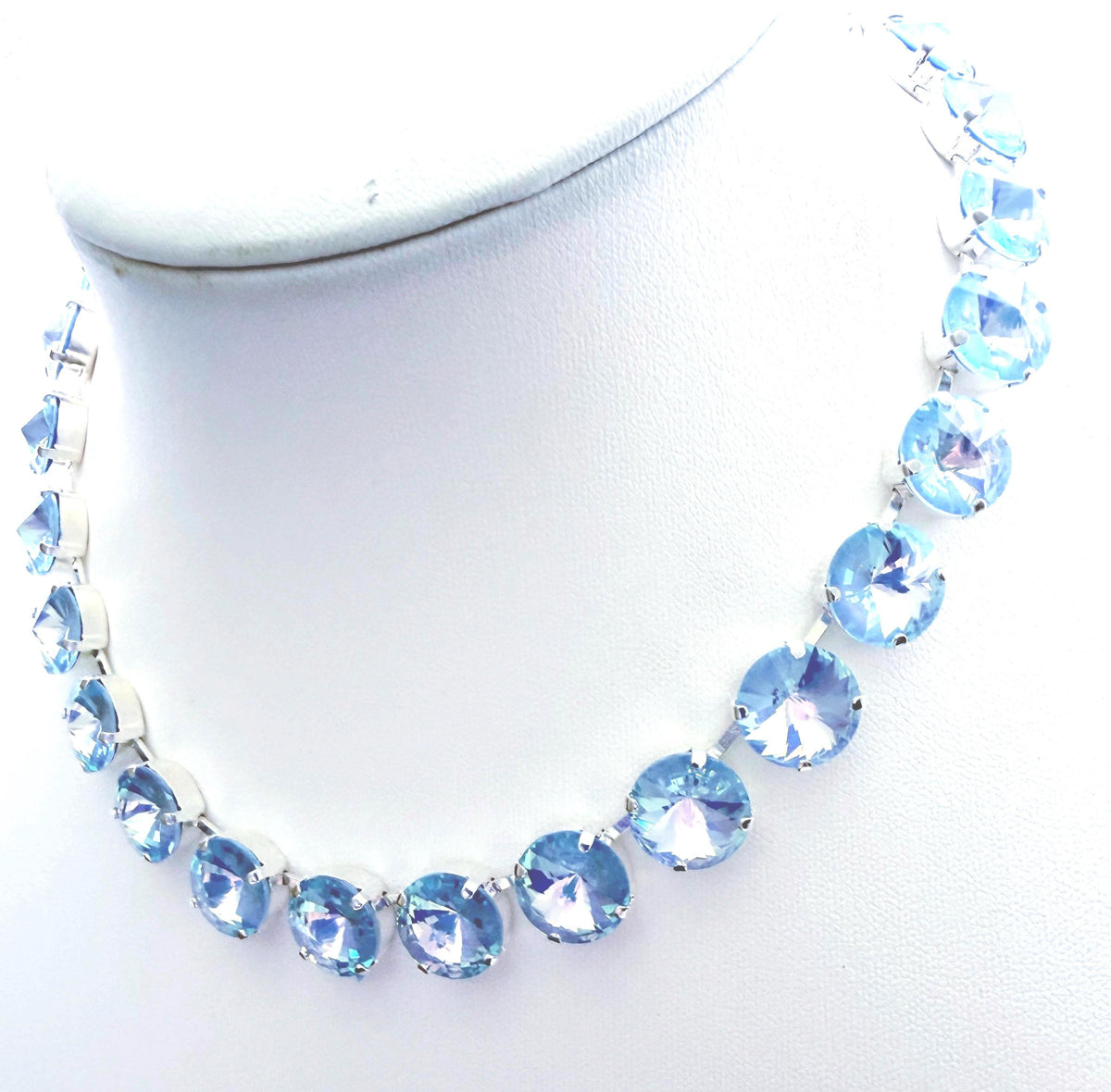 Aquamarine Blue Crystal Choker | Georgian Collet Tennis Necklace