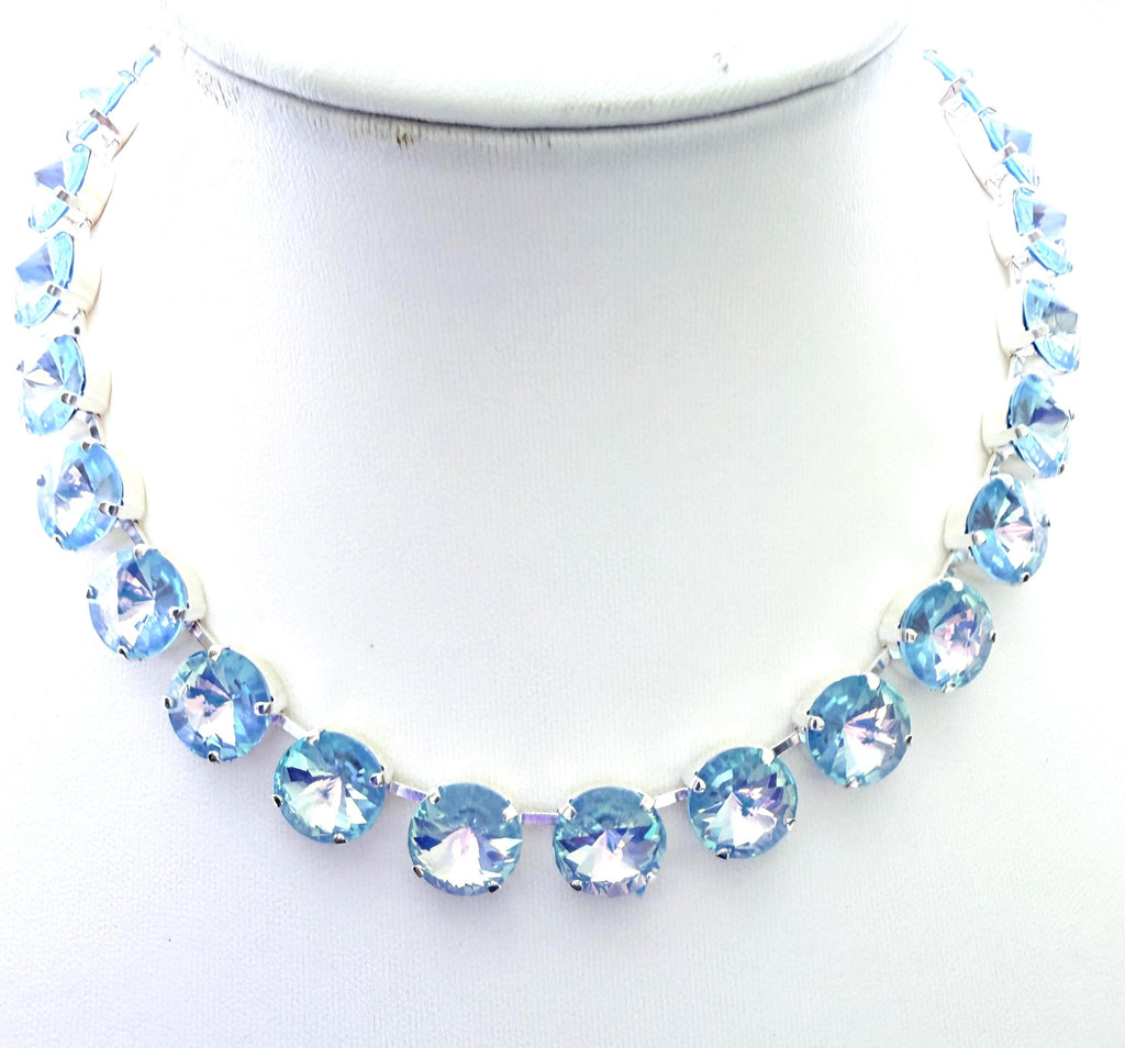 Aquamarine Blue Crystal Choker | Georgian Collet Tennis Necklace