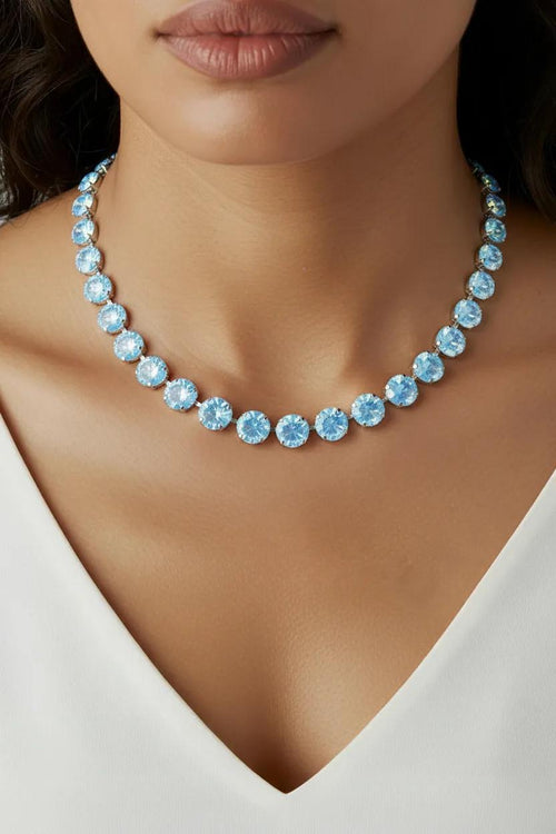 Aquamarine Blue Crystal Choker | Georgian Collet Tennis Necklace