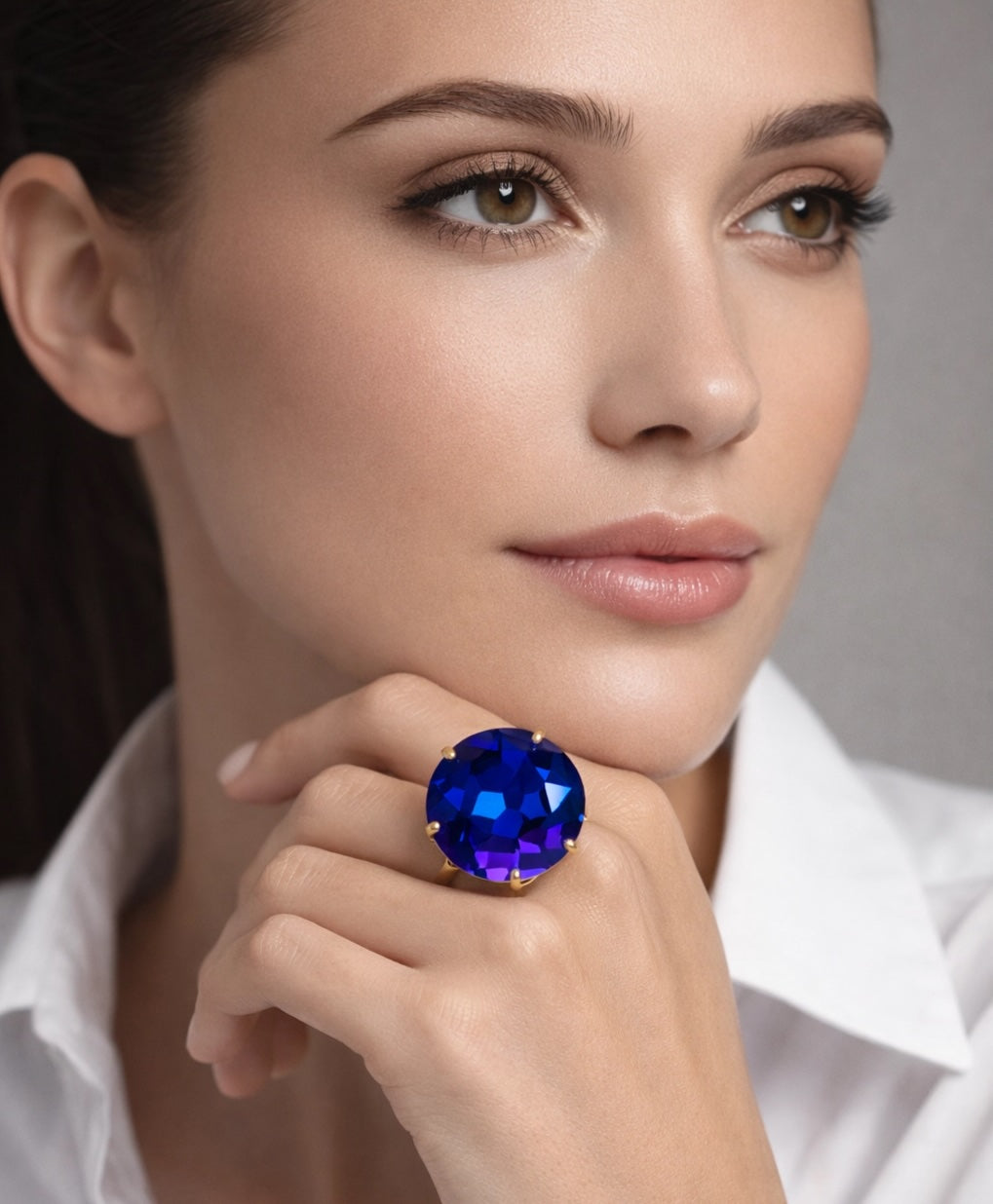 Blue Purple Oversized Crystal Statement Ring | Adjustable Cocktail Ring