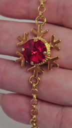 Snowflake Red Crystal Bracelet, Gold Plated, Austrian Crystal Chain Bracelet, Adjustable Length, Christmas Gift for Her, Bracelets for Women