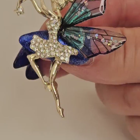 Beautiful Fairy Butterfly Brooch with Rainbow Wings, Fantasy Lovers Gift, Butterfly Crystal Jewelry, Stylish Fairy Pin, Brooches For Women