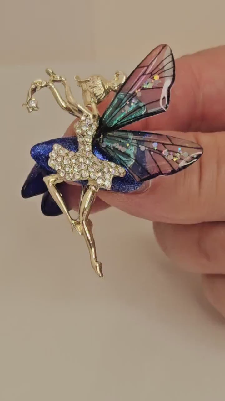 Beautiful Fairy Butterfly Brooch with Rainbow Wings, Fantasy Lovers Gift, Butterfly Crystal Jewelry, Stylish Fairy Pin, Brooches For Women