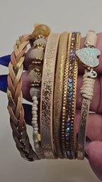 Gold Wide Multi Strand Bracelet, Chunky Statement Bracelet, Mixed Material Bracelet, Boho Beaded Bracelets for Women