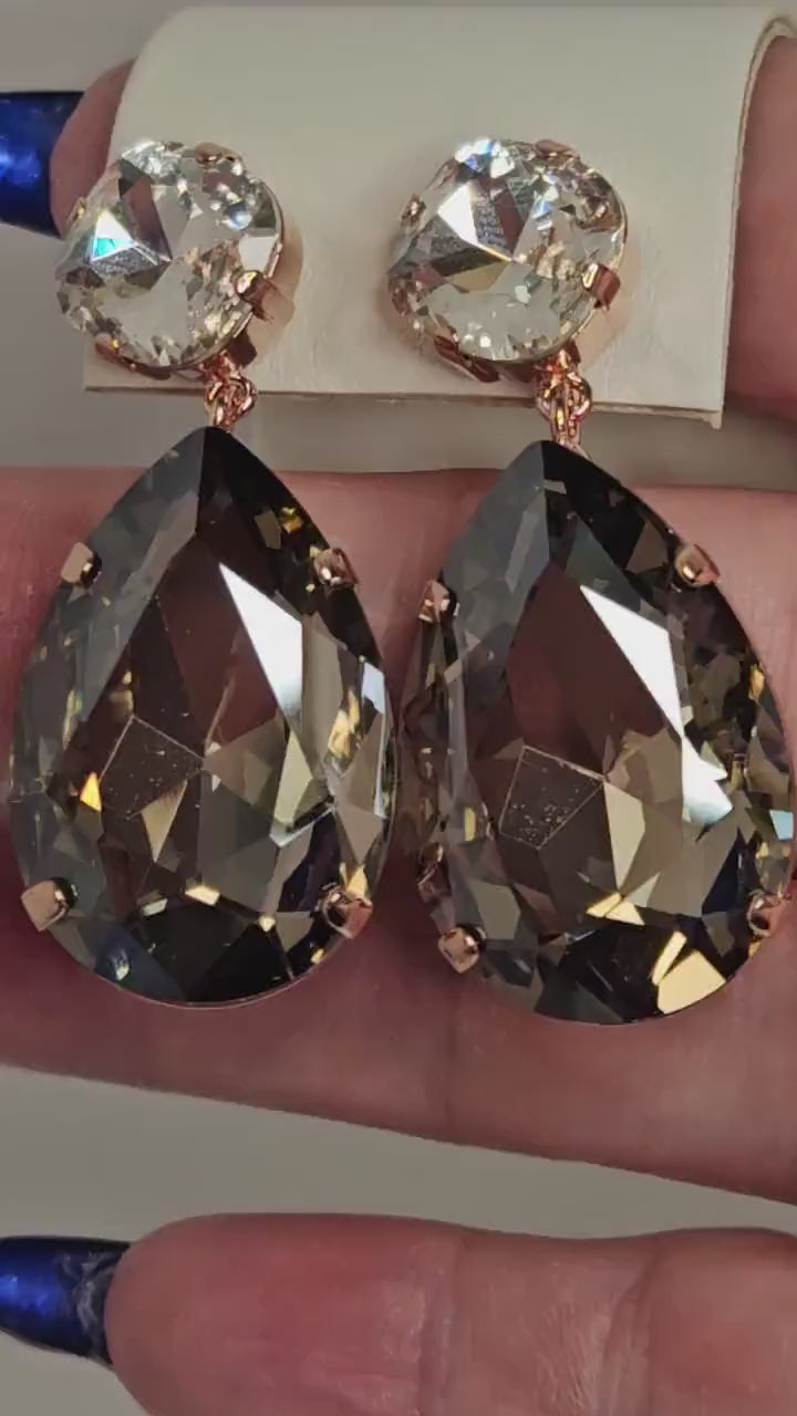 Dark Gold Peardrop Crystal Earrings, Rose Gold Vintage Style, Crystal Satin Statement Drops, Wedding Earrings, Earrings For Women