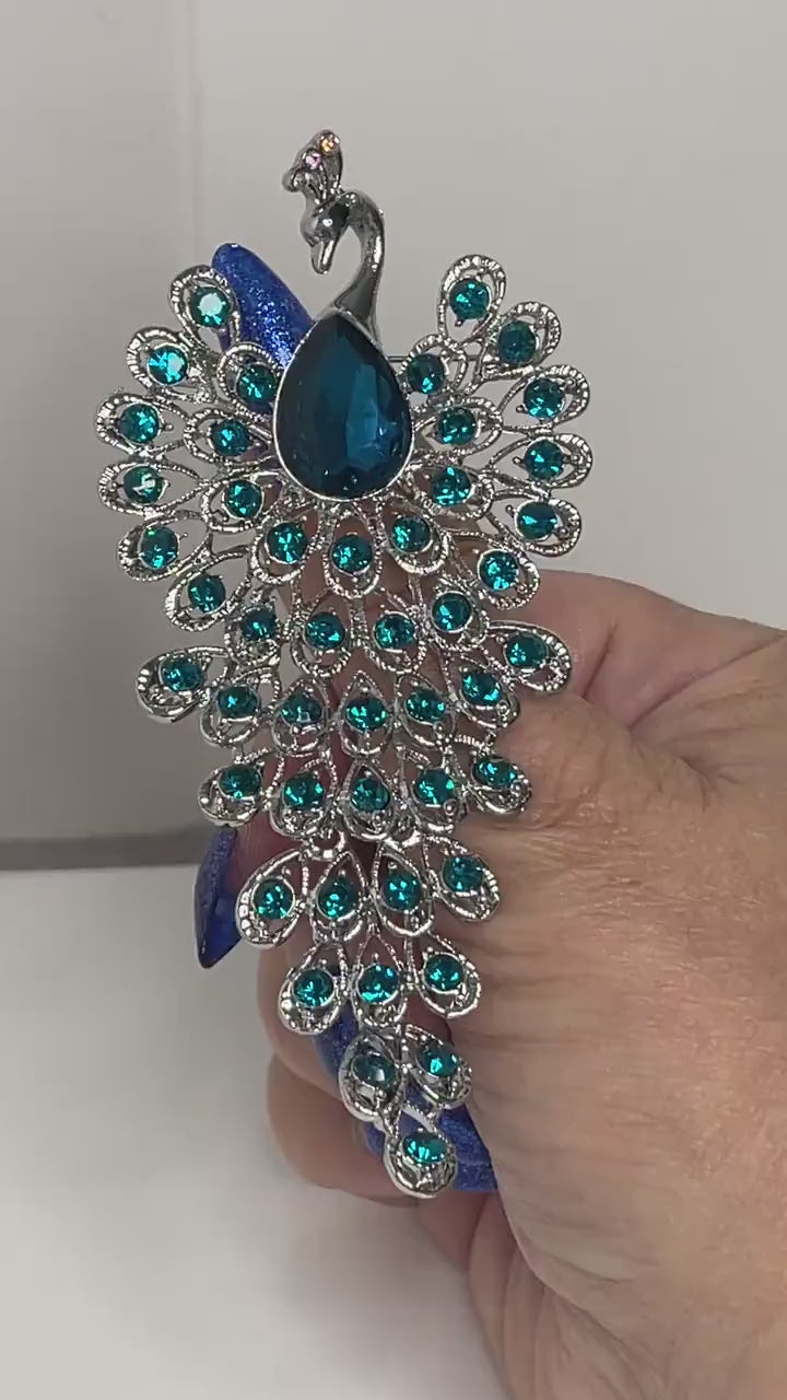 Long Crystal Peacock Brooch, Blue Statement Fashion Brooch, Tassel Peacock Pin, Luxury Peacock Pin, Brooches for Women