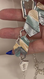 Blue Yellow Silver Geometric Necklace with Earrings Set, Modern Style Jewellery, Pastel Enamel Jewelry, Necklaces for Women