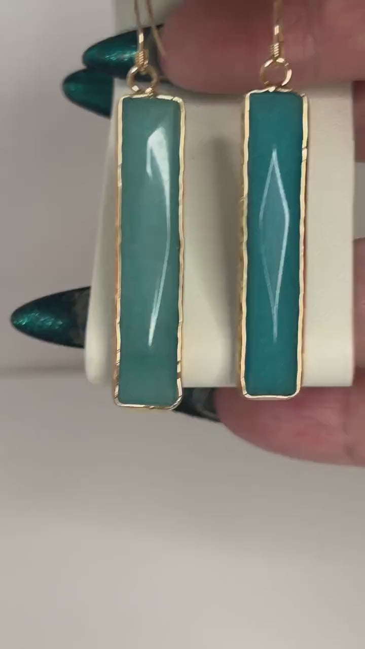 Amazonite Gold Filled Earrings: Long Geometric Drops, August Birthstone