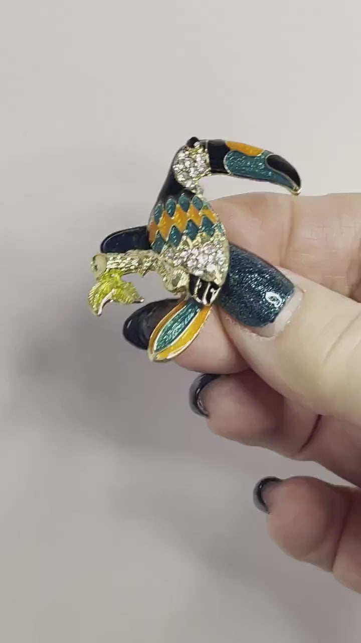 Gold Plated Toucan Brooch, Enamel Bird  Pin, Exotic Bird Brooch, Colourful Bird Jacket Pin, Brooches For Women