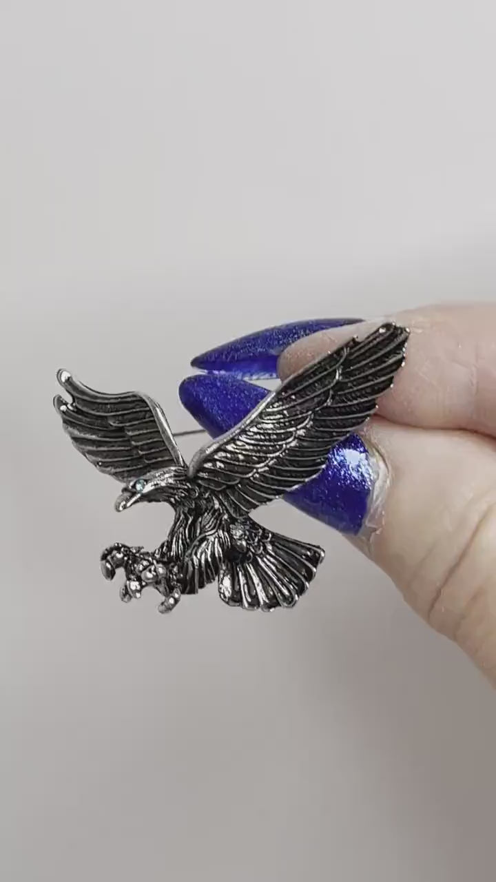 Antique Silver Swooping Eagle Brooch, Gothic Brooch, Unisex Jewellery, Vintage Style Bikers Pin, Rockers Pin, Flying Eagle Pin