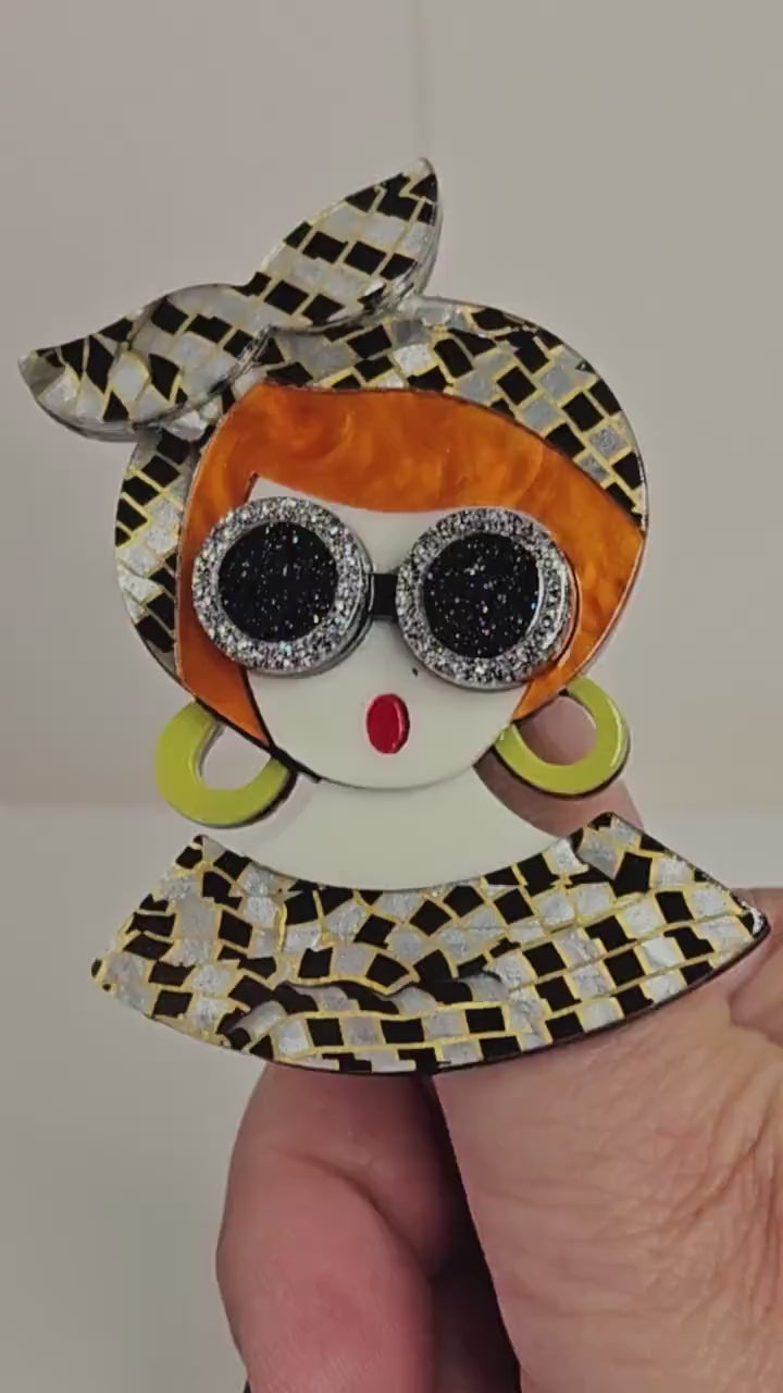 Funky Lady in Scarf and Glasses Brooch French Style Girl Pin LynnsGemCreations