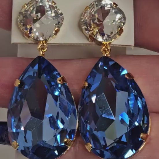 Sapphire Peardrop Crystal Earrings, Vintage Style, Statement Drops, Wedding Earrings, Mother of the Bride Gift, Earrings For Women
