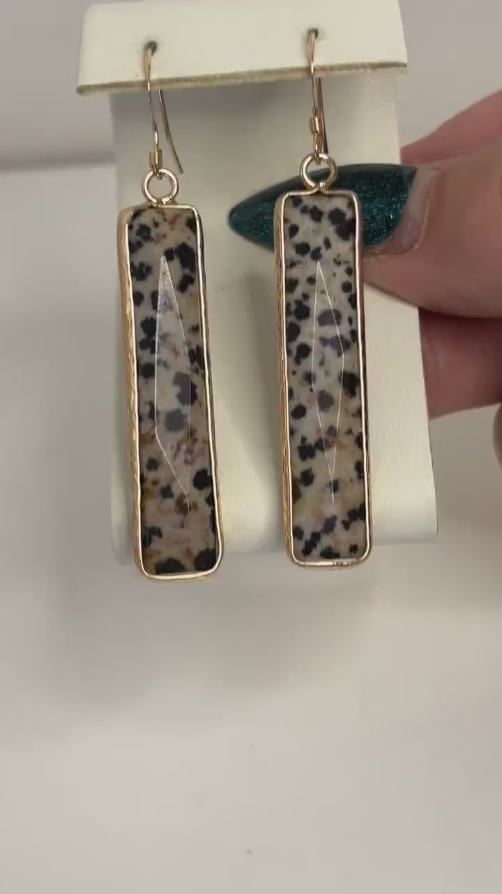 Natural Jasper Gold Filled Earrings: Long Geometric Drops