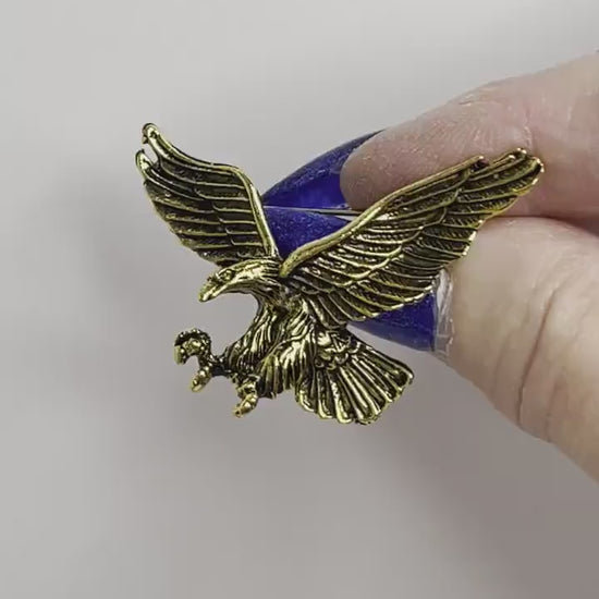 Antique Gold Swooping Eagle Brooch, Gothic Brooch, Unisex Jewellery, Vintage Style Bikers Pin, Rockers Pin, Flying Eagle Pin