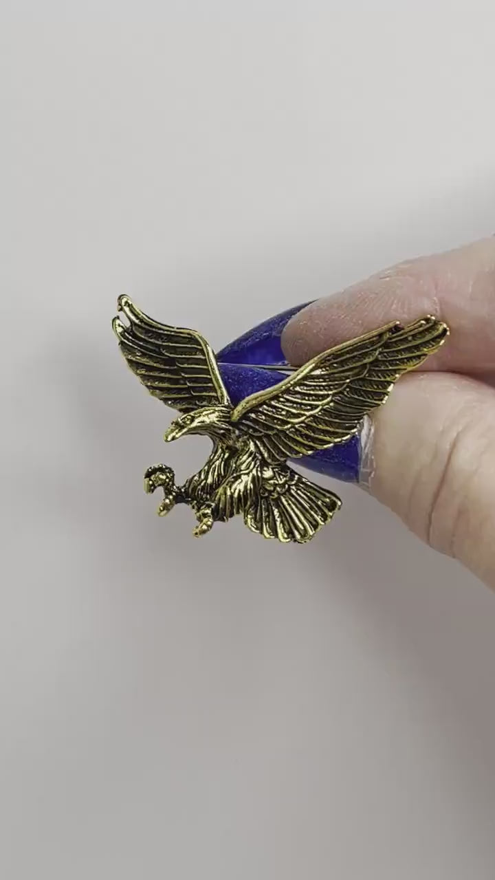 Antique Gold Swooping Eagle Brooch, Gothic Brooch, Unisex Jewellery, Vintage Style Bikers Pin, Rockers Pin, Flying Eagle Pin