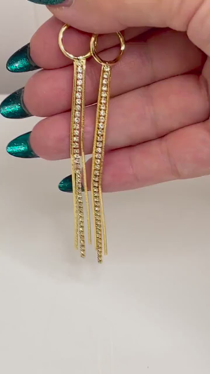 Gold CZ Crystal Tassel Earrings | 14kt Gold Filled Dangles