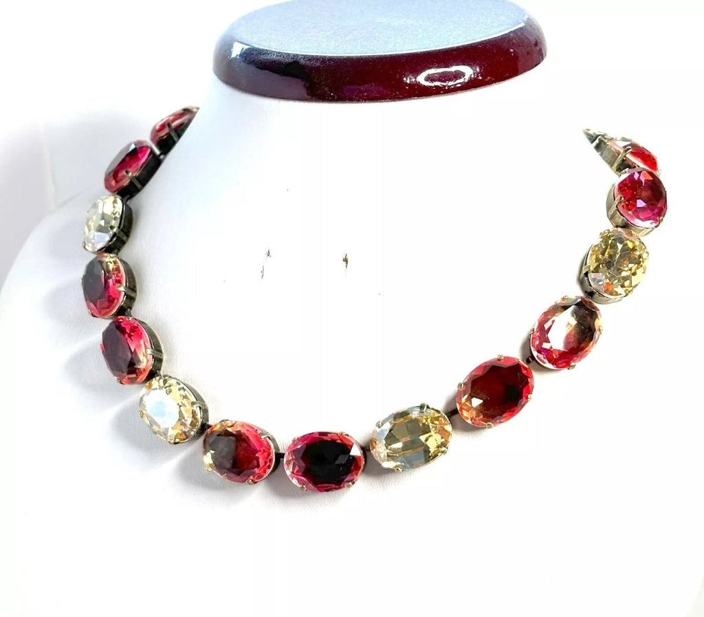 Pink Gold Tourmaline Style Crystal Necklace |  Antique Brass Georgian Collet | Anna Wintour Style 