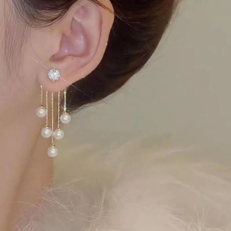 Sparkly Crystal and Pearl Tassel Earrings | Wedding Accessories | Mother of the Bride
