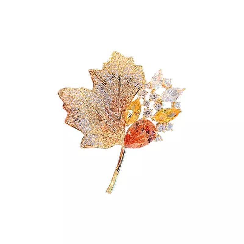 Glittery Gold Maple Leaf Multi Crystal Brooch  | Gold Leaf Pin | Scarf Jacket Pin
