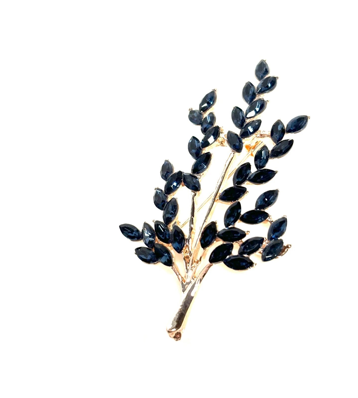 Pretty Dark Blue Crystal Tree Flower Brooch | Sparkly Jacket Scarf Pin 