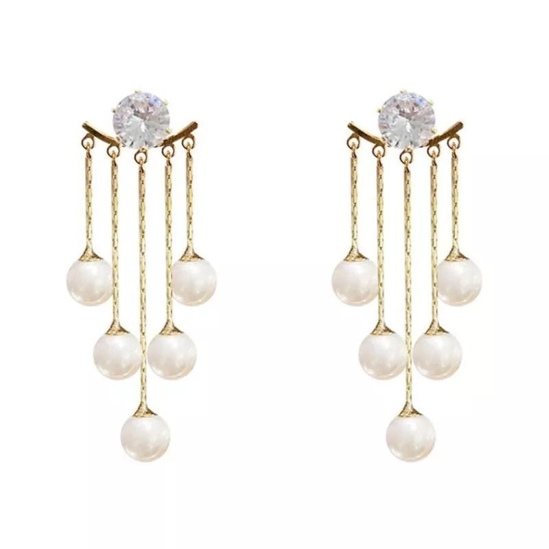 Sparkly Crystal and Pearl Tassel Earrings | Wedding Accessories | Mother of the Bride