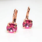 Rose Pink Austrian Crystal Earrings | 8mm Crystal Drops | Rose Gold Plated