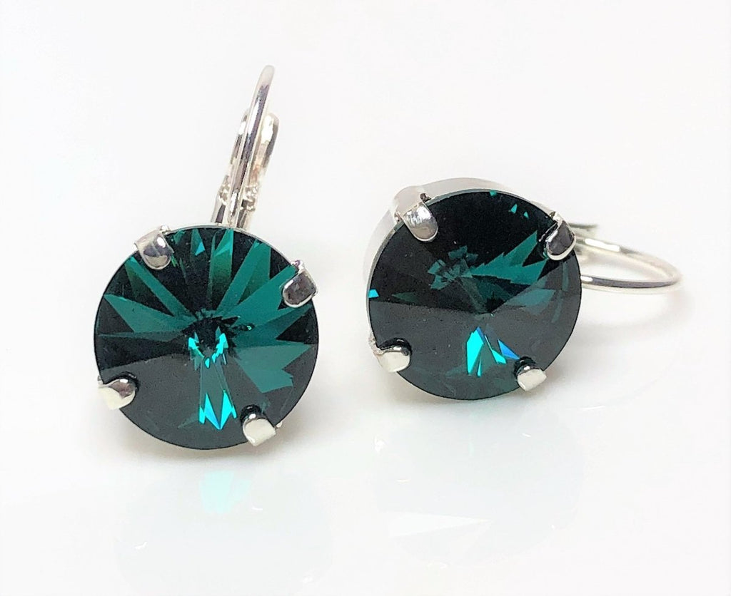 Emerald Premium Crystal Silver Plated Earrings | Round Green Drops For Women