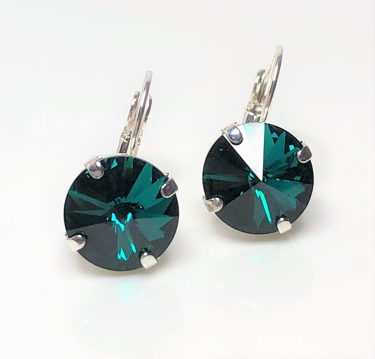 Emerald Premium Crystal Silver Plated Earrings | Round Green Drops For Women