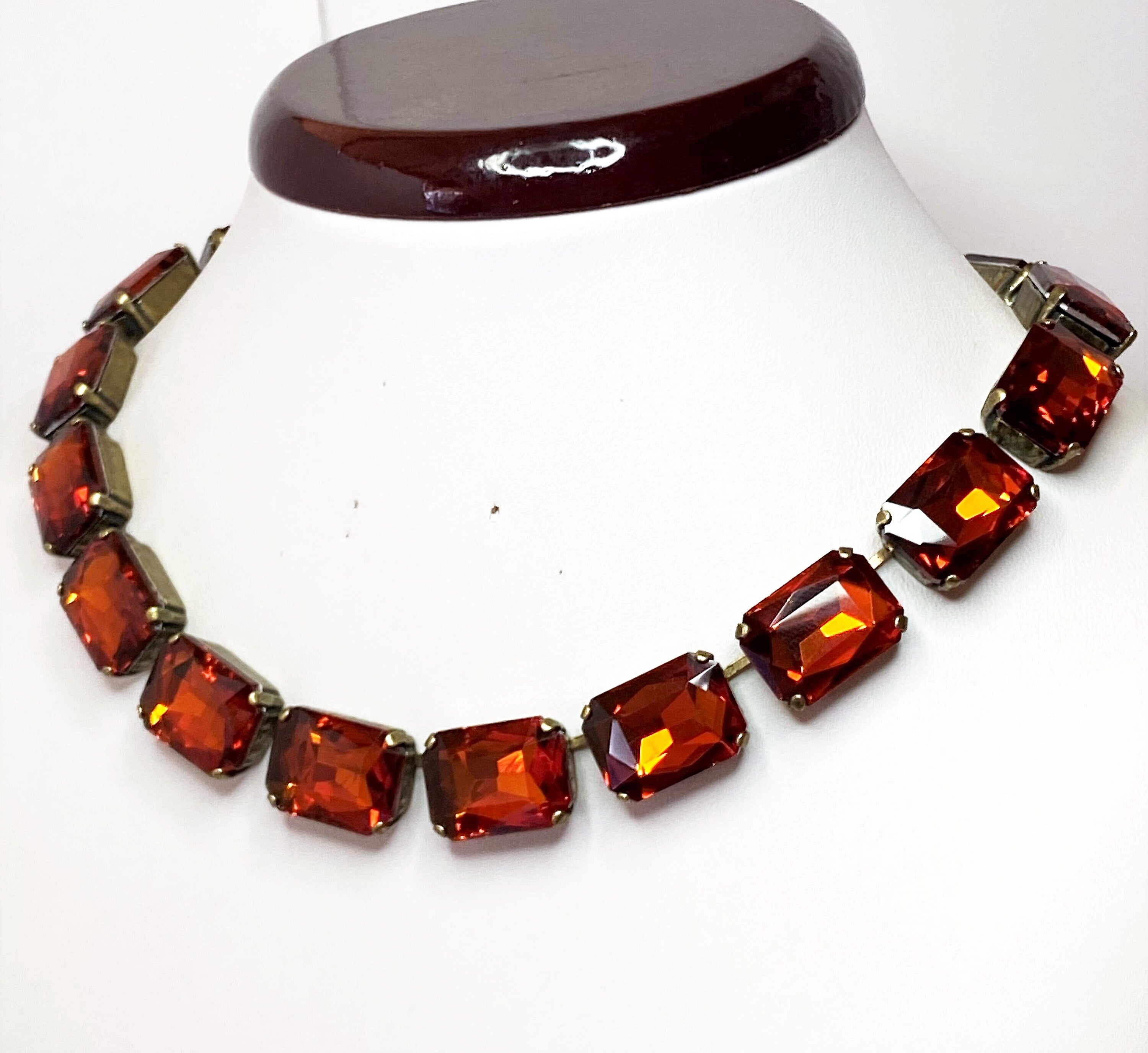Wine Red Burnt Orange Blue Crystal Statement Chokers | Vintage Necklaces For Women