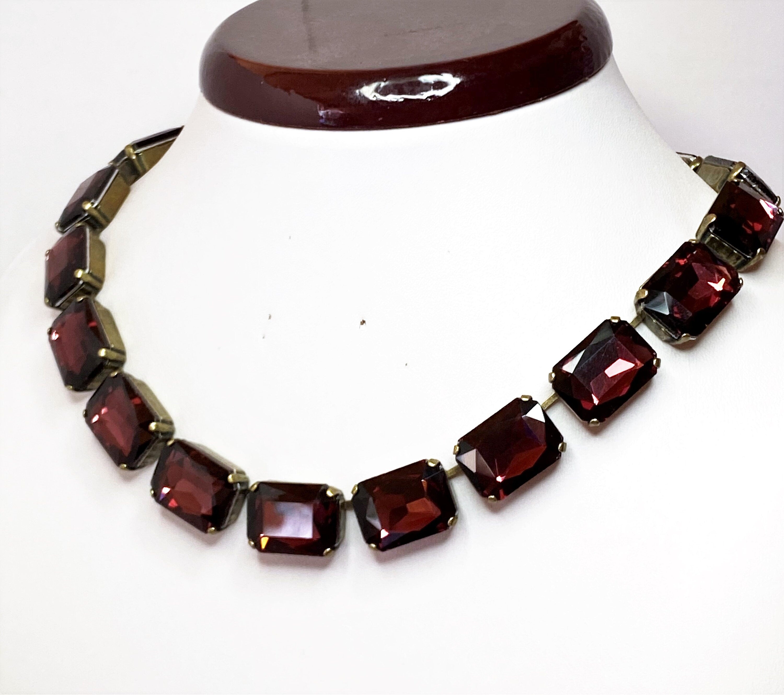 Wine Red Burnt Orange Blue Crystal Statement Chokers | Vintage Necklaces For Women