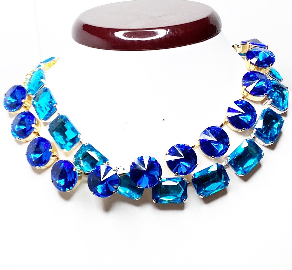 Anna Wintour Necklace, Aquamarine Crystal, Sapphire Georgian Collet, Rhinestone Statement Choker, Vintage Octagon Choker, Necklace for Women