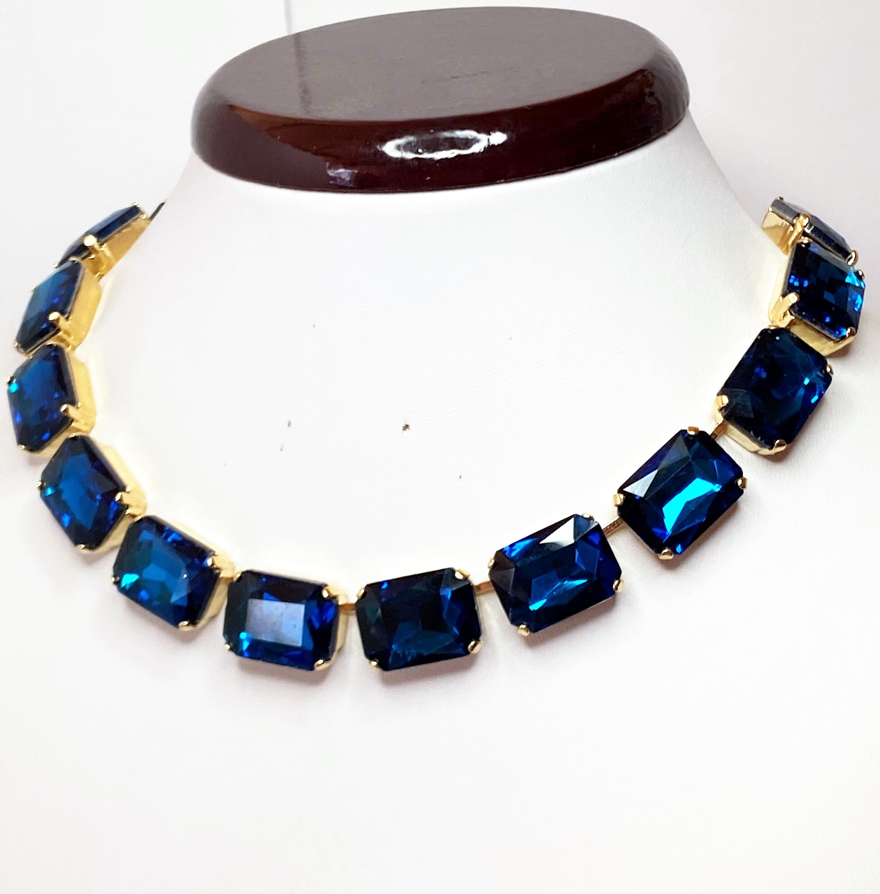 Wine Red Burnt Orange Blue Crystal Statement Chokers | Vintage Necklaces For Women