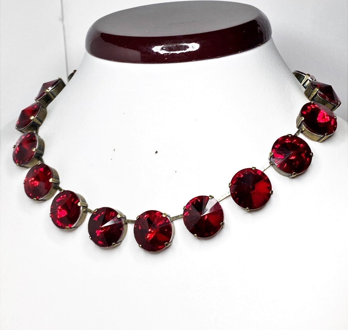 Dark Red Peridot Crystal Georgian Collet Necklace | Anna Wintour Style | Statement Choker