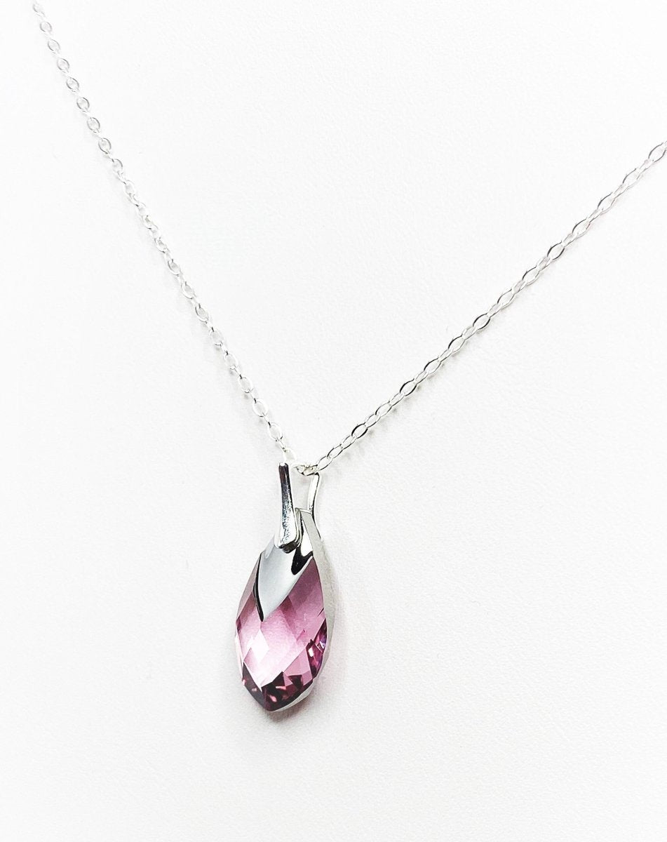 Rose Pink Teardrop Austrian Crystal Pendant | Baby Pink Pendant | Sterling Silver