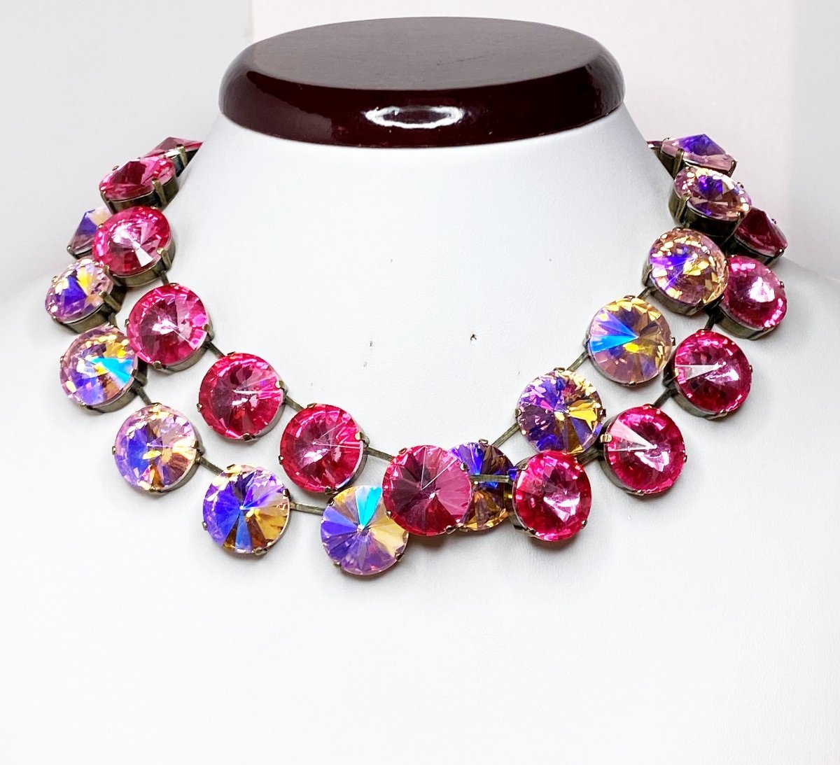 Pink AB Rose Crystal Georgian Collet, Necklaces | Anna Wintour Style Statement Choker
