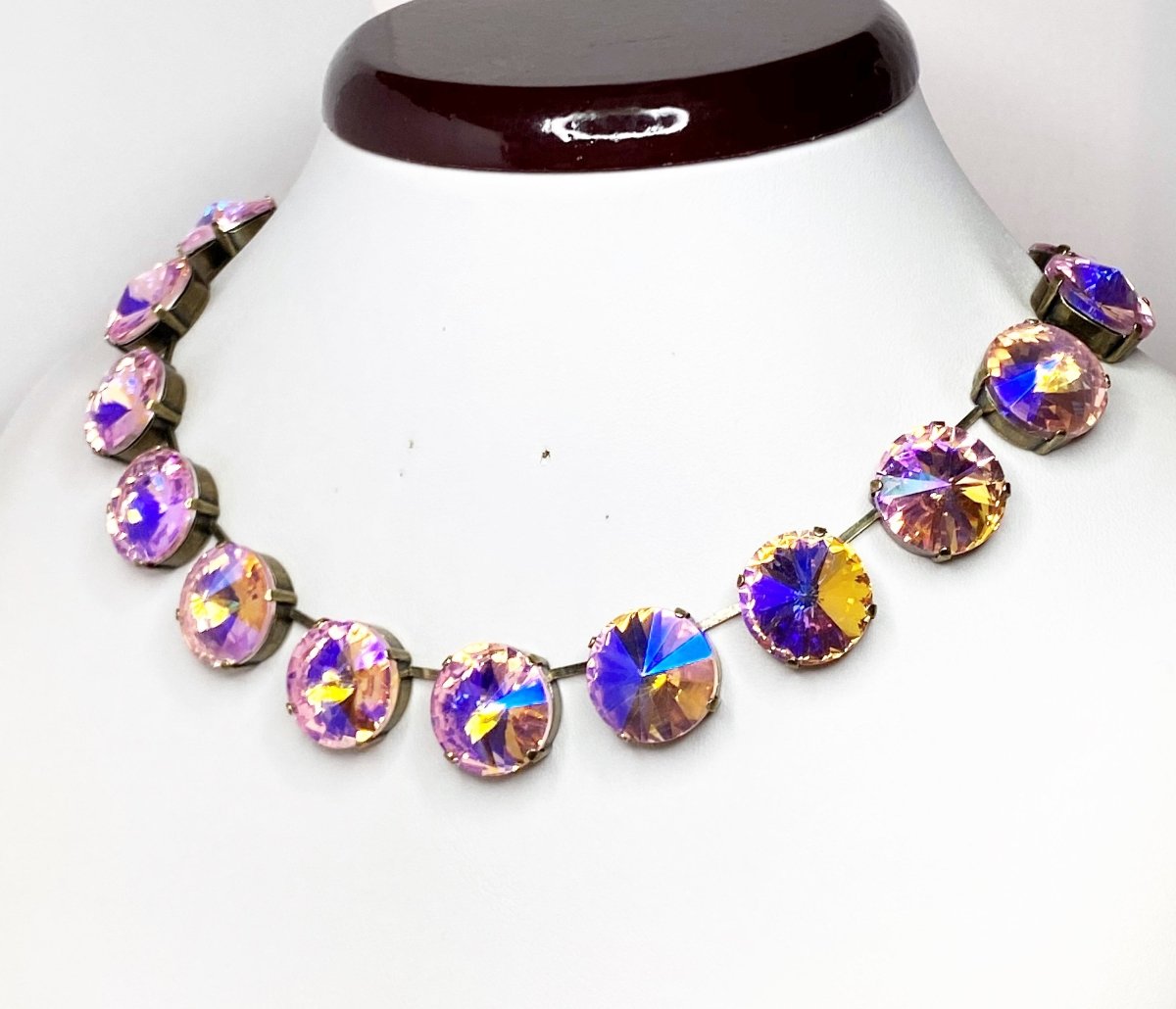 Pink AB Rose Crystal Georgian Collet, Necklaces | Anna Wintour Style Statement Choker