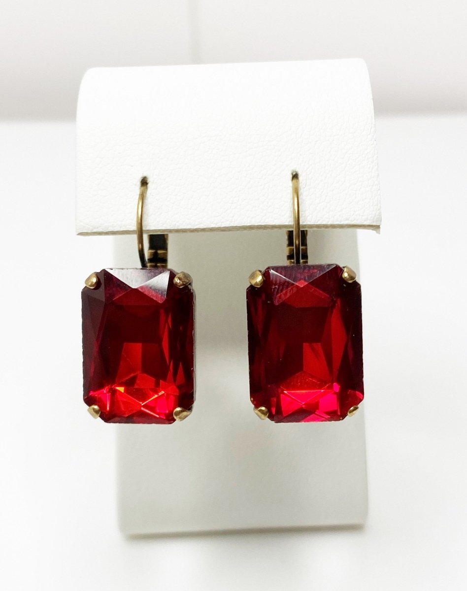 Red Siam Crystal Earrings | Antique Brass 
