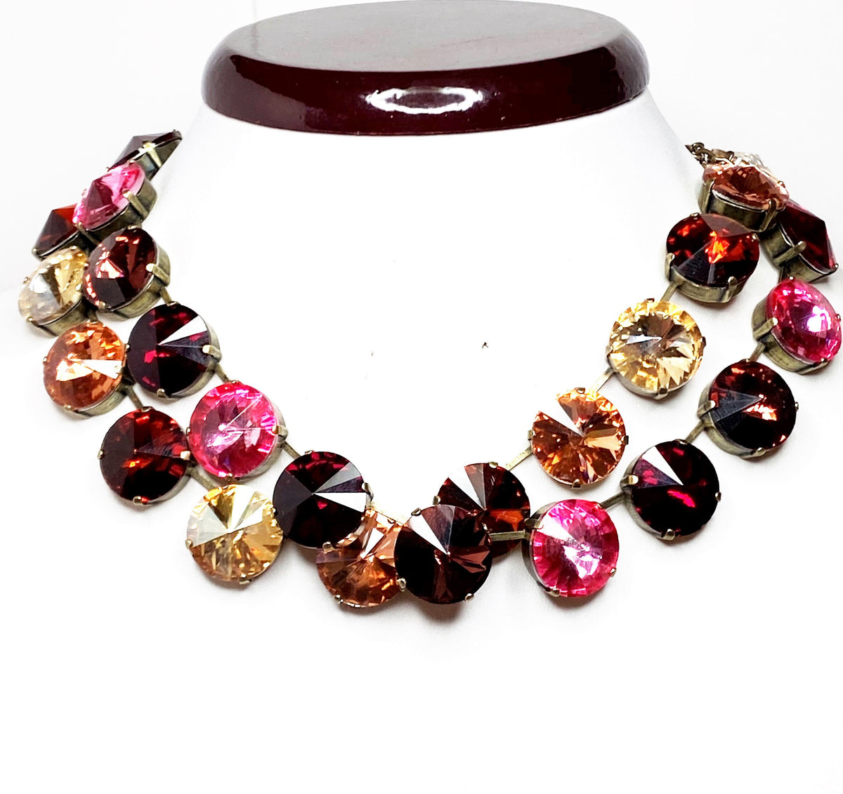 Anna Wintour Necklace, Multicolour Crystal, Pink Georgian Collet, Rhinestone Statement Choker, Vintage Round Choker, Necklaces For Women