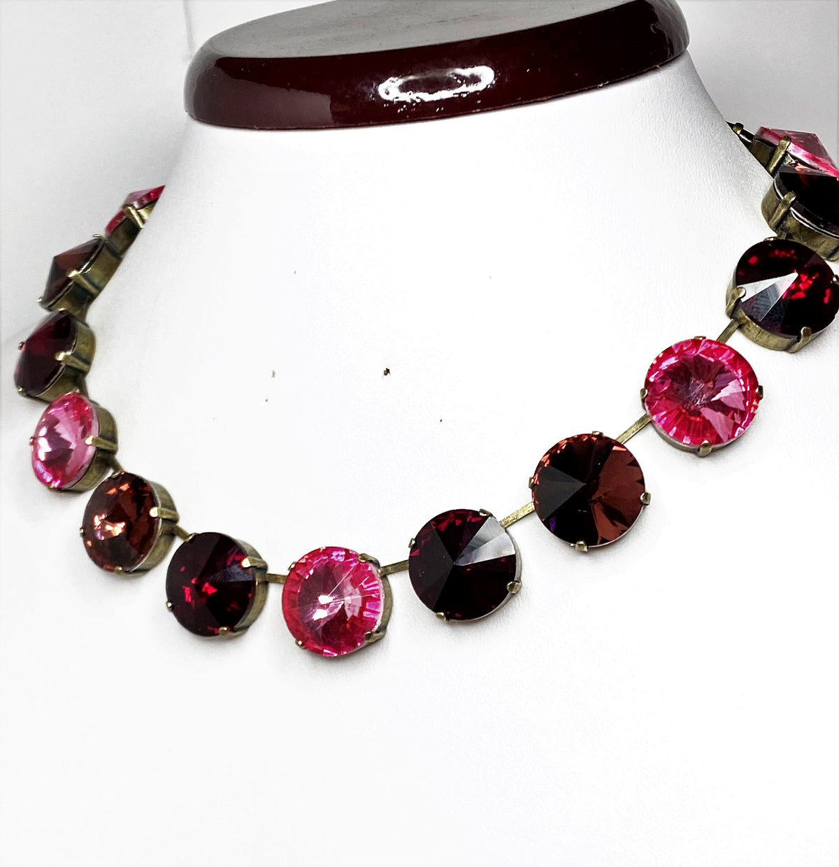 Anna Wintour Necklace, Multicolour Crystal, Pink Georgian Collet, Rhinestone Statement Choker, Vintage Round Choker, Necklaces For Women