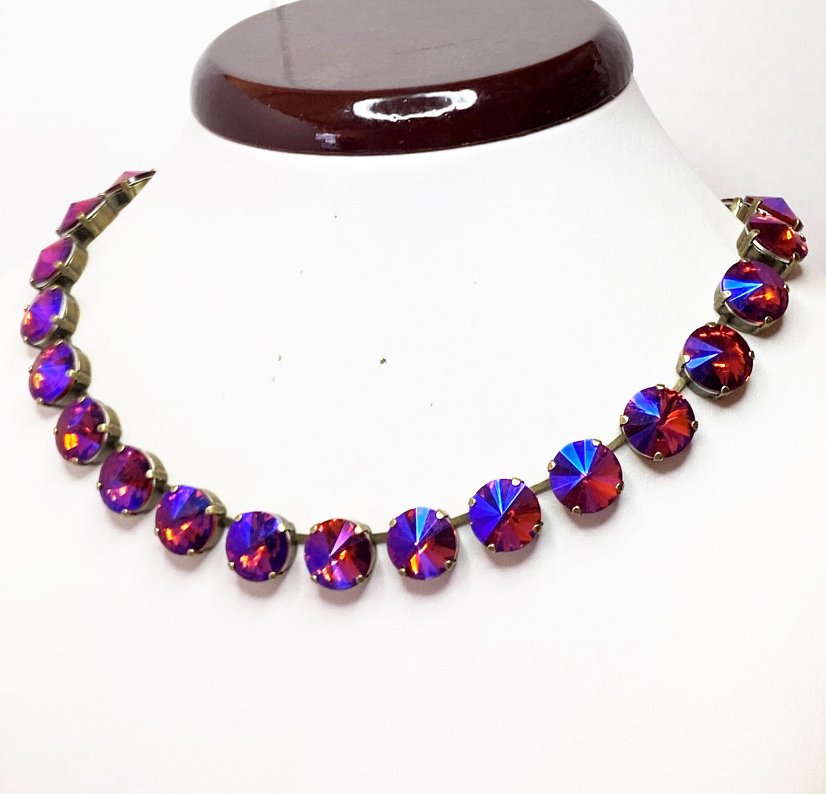 Anna Wintour Necklace, Sapphire Crystal, Burnt Orange Georgian Collet, Rhinestone Statement Choker, Vintage Oval Choker, Necklaces For Women