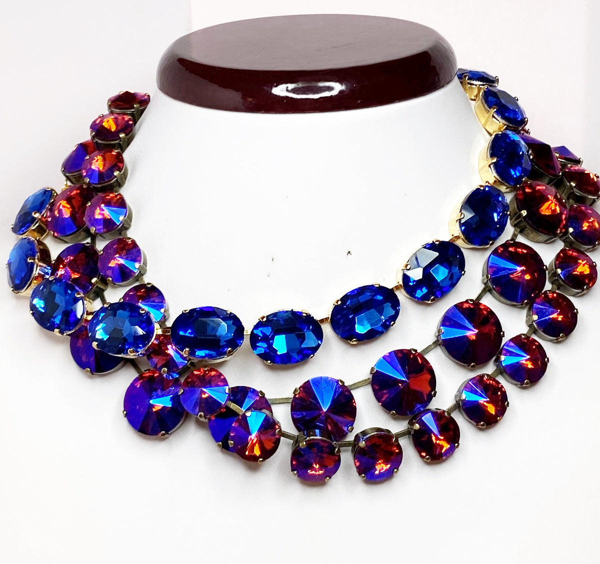 Anna Wintour Necklace, Sapphire Crystal, Burnt Orange Georgian Collet, Rhinestone Statement Choker, Vintage Oval Choker, Necklaces For Women