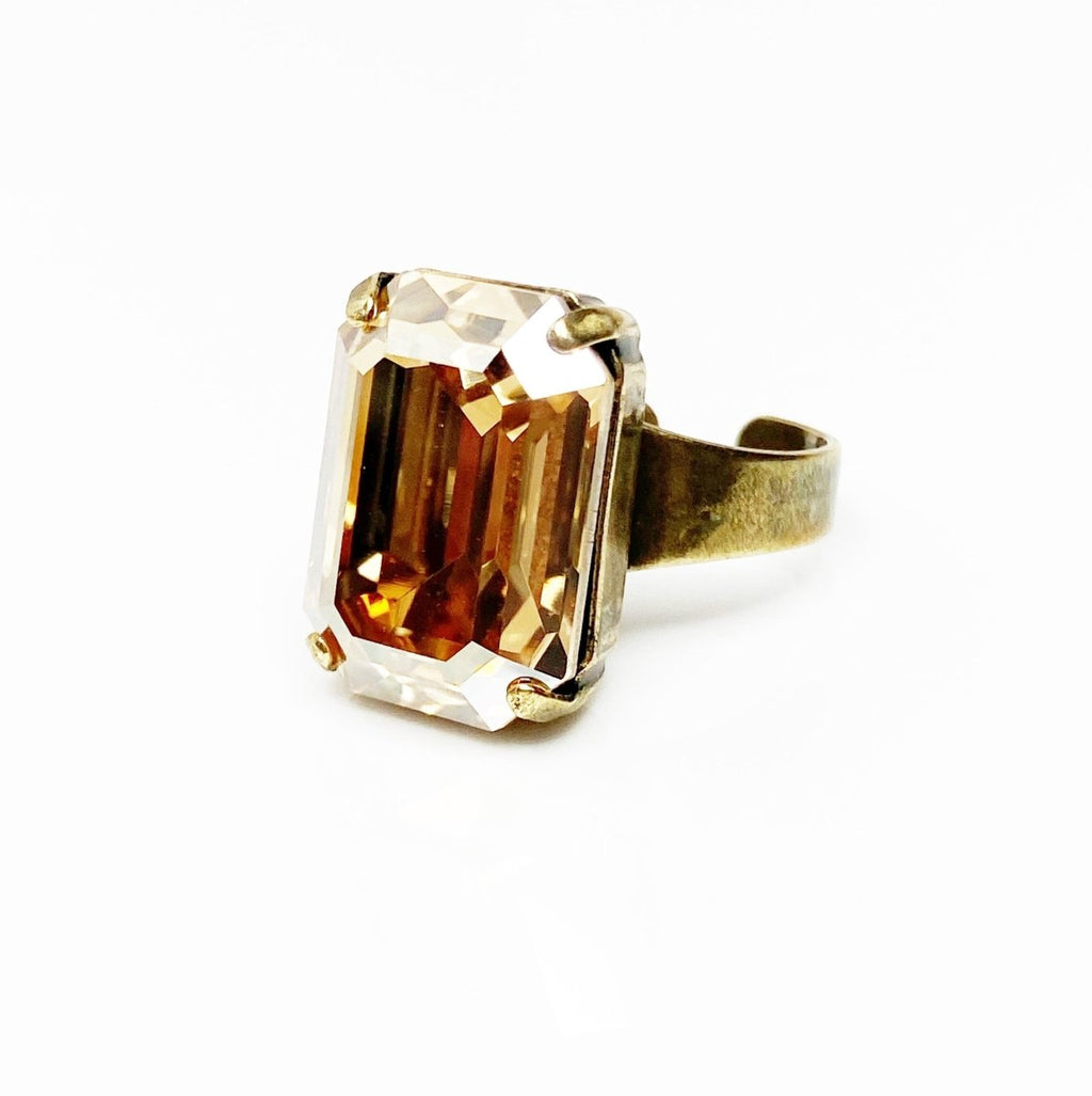 Gold Crystal Octagon Brass Ring | Statement Ring | Golden Shadow Georgian Ring