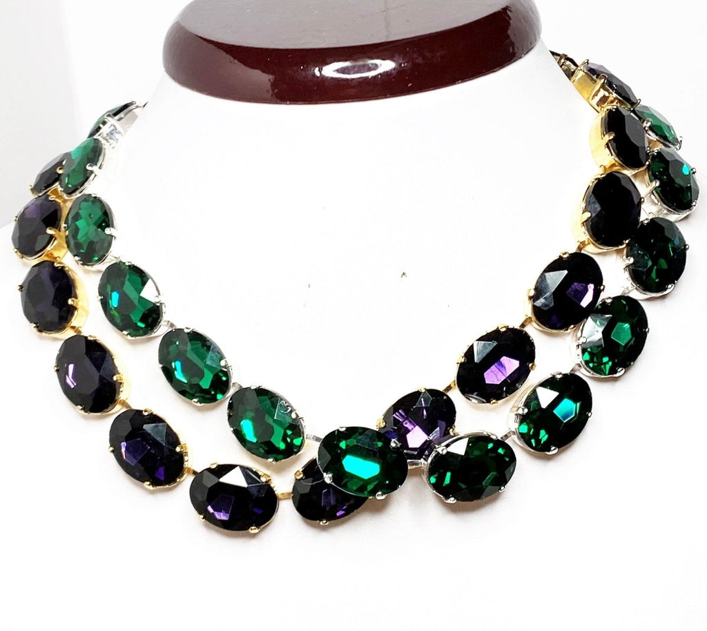 Emerald Purple Crystal Georgian Collet Necklaces | Statement Anna Wintour Style Chokers