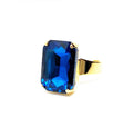 Blue Zircon Crystal Gold Plated Ring | Rectangle Statement Ring | Vintage Style