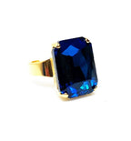 Blue Zircon Crystal Gold Plated Ring | Rectangle Statement Ring | Vintage Style