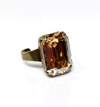 Gold Crystal Octagon Brass Ring | Statement Ring | Golden Shadow Georgian Ring