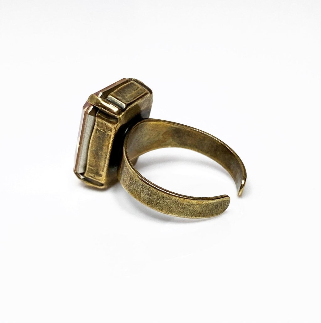 Gold Crystal Octagon Brass Ring | Statement Ring | Golden Shadow Georgian Ring