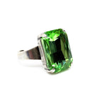 Peridot Green Crystal Antique Silver Ring | Rectangle Statement Ring | Vintage Style