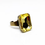 Yellow Crystal Rectangle Statement Ring | Antique Brass | Georgian Style