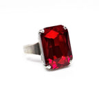 Siam Red Crystal Antique Silver Ring | Rectangle Statement Ring